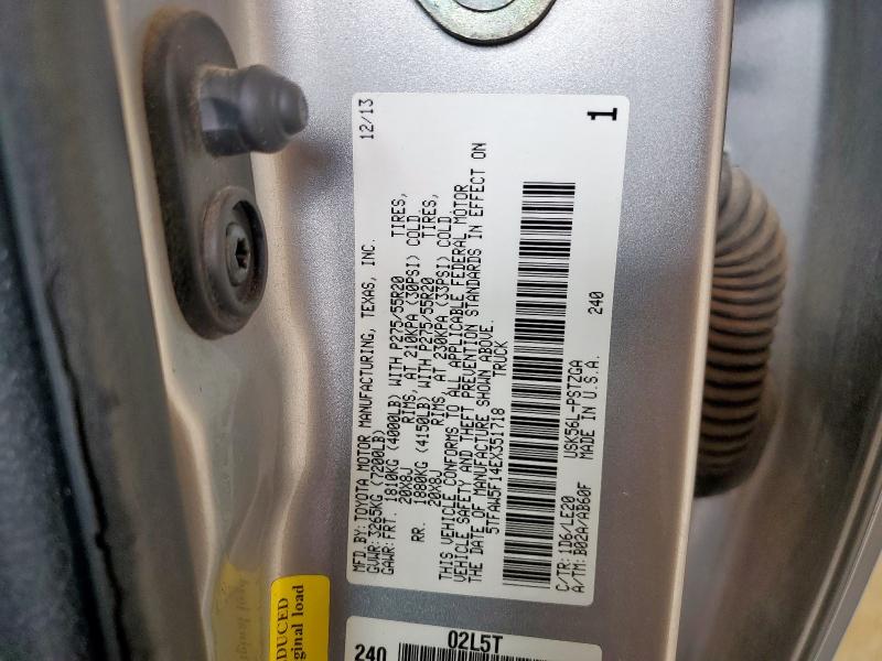 5TFAW5F14EX351718 - 2014 TOYOTA TUNDRA CREWMAX PLATINUM Plata foto 12