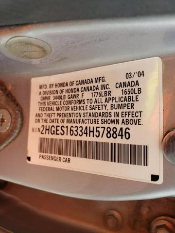 2HGES16334H578846 - 2004 HONDA CIVIC DX VP Gümüş foto 12