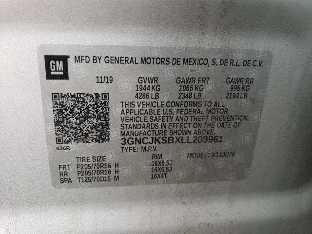 3GNCJKSBXLL209961 - 2020 CHEVROLET TRAX LS SILVER photo 14