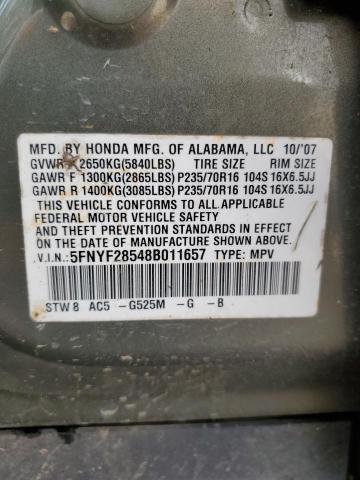 5FNYF28548B011657 - 2008 HONDA PILOT EXL Yeşil fotoğraf 13