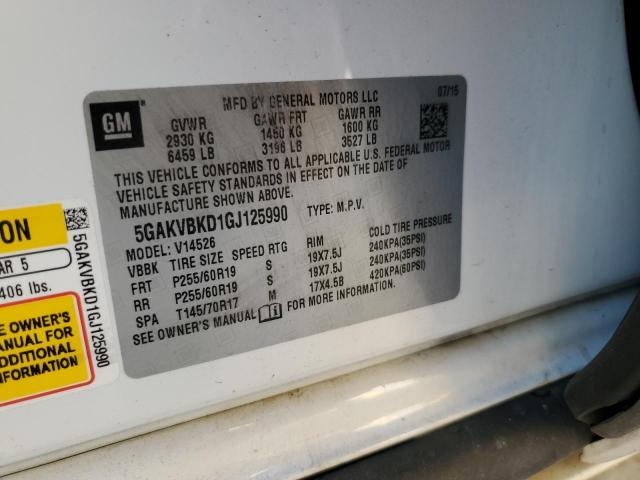 5GAKVBKD1GJ125990 - 2016 BUICK ENCLAVE WHITE photo 14