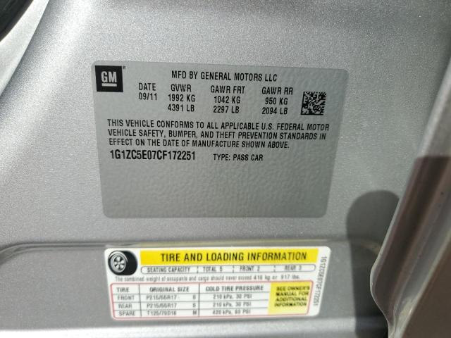 1G1ZC5E07CF172251 - 2012 CHEVROLET MALIBU 1LT 银色 照片 12