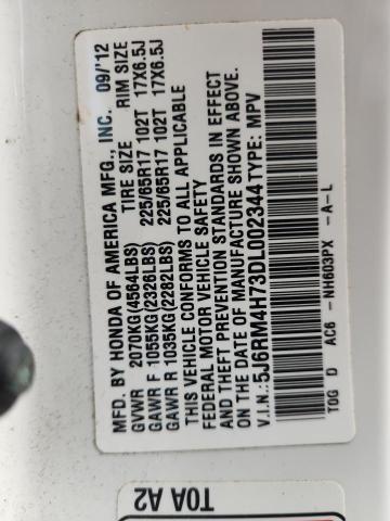 5J6RM4H73DL002344 - 2013 HONDA CR-V EXL WHITE photo 13