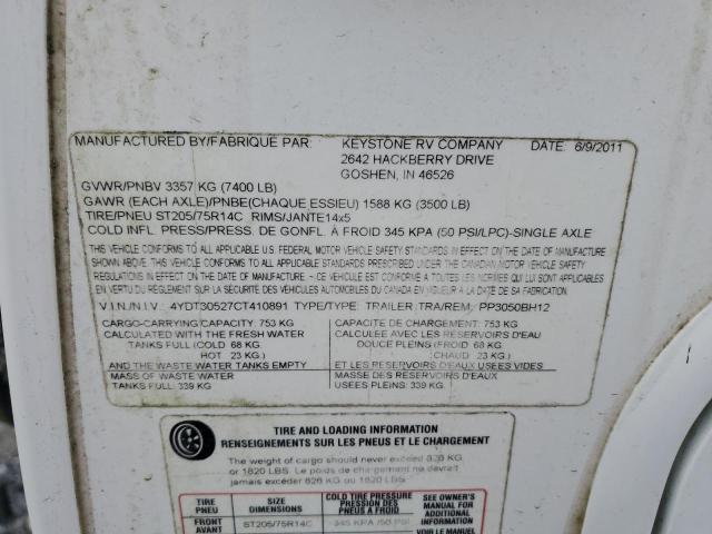 4YDT30527CT410891 - 2012 KEYSTONE PASSPORT 白色 照片 10