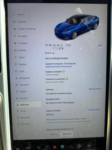 5YJSA1E29GF153669 - 2016 TESLA MODEL S Niebieski zdjęcie 8