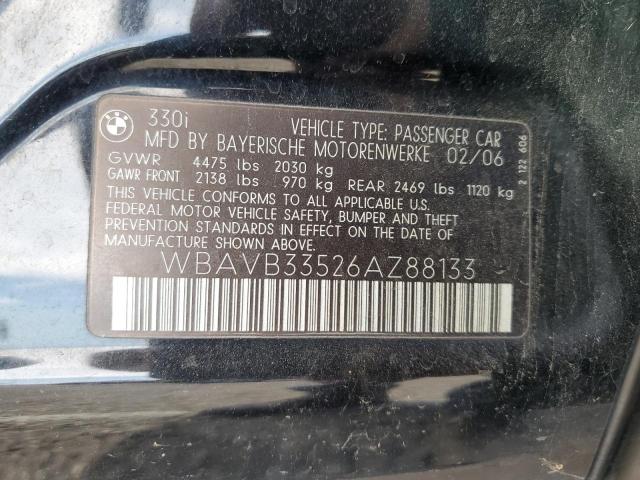 WBAVB33526AZ88133 - 2006 BMW 330 I BLACK photo 12