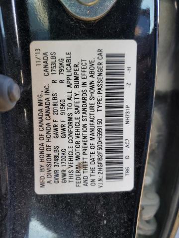 2HGFB2F50DH599150 - 2013 HONDA CIVIC LX 黑色 照片 13