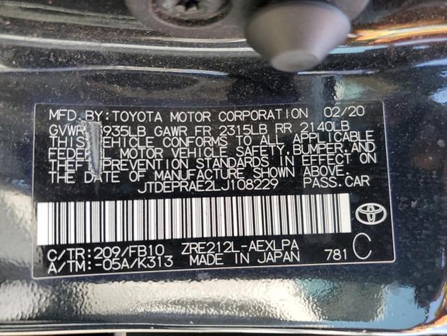 JTDEPRAE2LJ108229 - 2020 TOYOTA COROLLA LE 黑色 照片 12