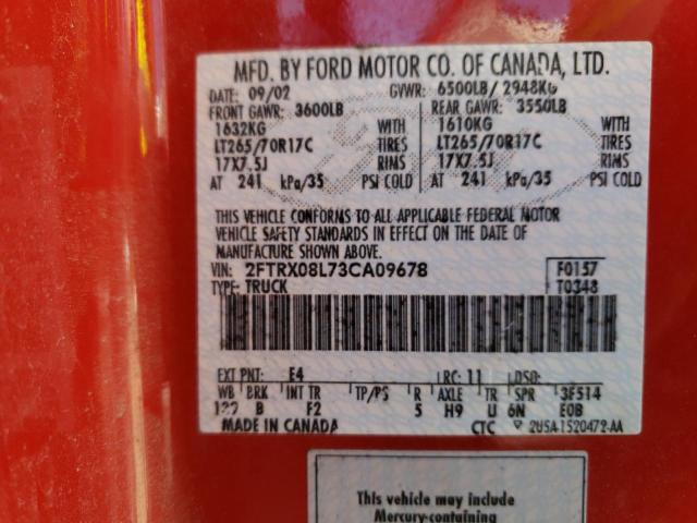 2FTRX08L73CA09678 - 2003 FORD F150 RED photo 12