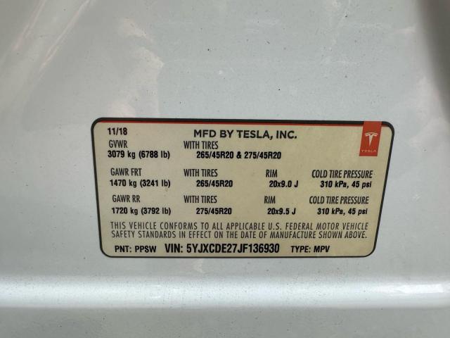5YJXCDE27JF136930 - 2018 TESLA MODEL X Ağ foto 10