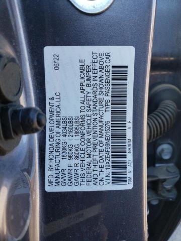 19XZE4F99NE015276 - 2022 HONDA INSIGHT TOURING CHARCOAL photo 12