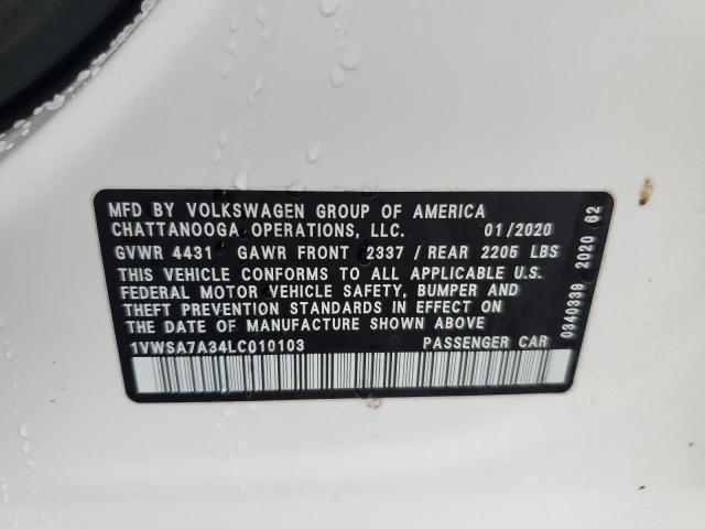 1VWSA7A34LC010103 - 2020 VOLKSWAGEN PASSAT SE WHITE photo 12