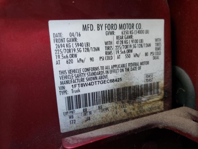 1FT8W4DT7GEC68425 - 2016 FORD F450 SUPER DUTY RED photo 13