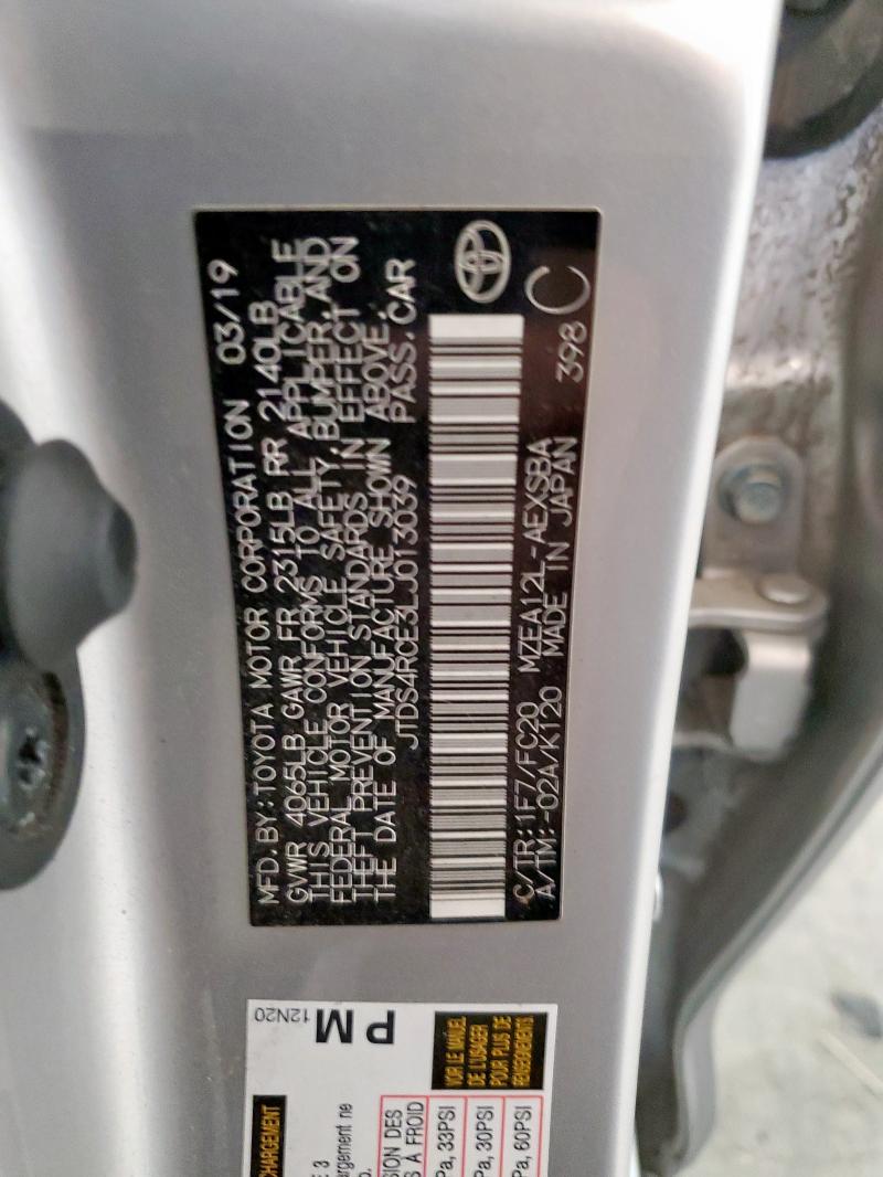 JTDS4RCE3LJ013039 - 2020 TOYOTA COROLLA SE Silber Foto 12