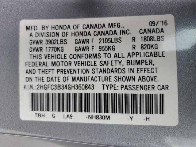 2HGFC3B34GH360843 - 2016 HONDA CIVIC EX SILVER photo 12