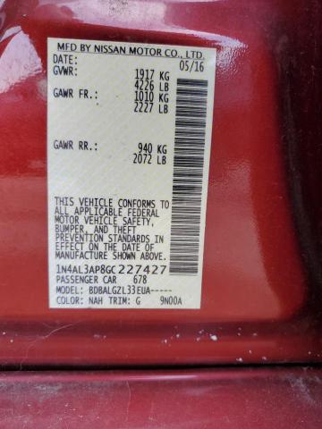 1N4AL3AP8GC227427 - 2016 NISSAN ALTIMA 2.5 RED photo 12