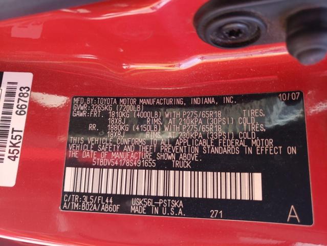 5TBDV54178S491655 - 2008 TOYOTA TUNDRA CREWMAX RED photo 13