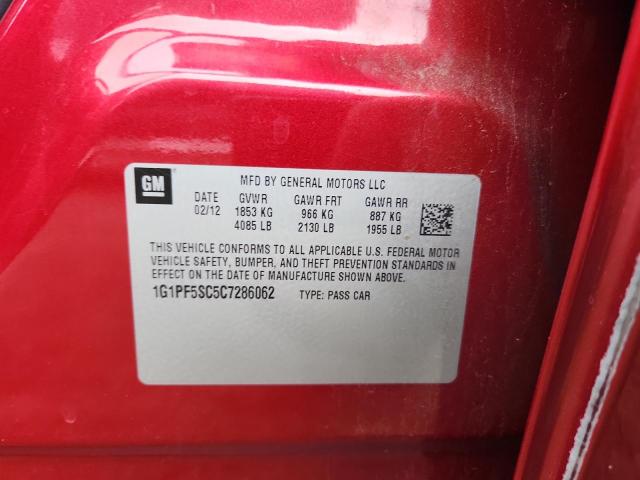 1G1PF5SC5C7286062 - 2012 CHEVROLET CRUZE LT Красный фото 12