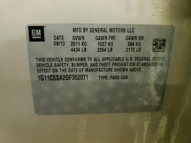 1G11C5SA2DF352071 - 2013 CHEVROLET MALIBU 1LT 米色 照片 12