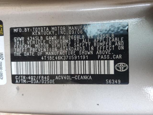 4T1BE46K37U591191 - 2007 TOYOTA CAMRY CE TAN photo 12