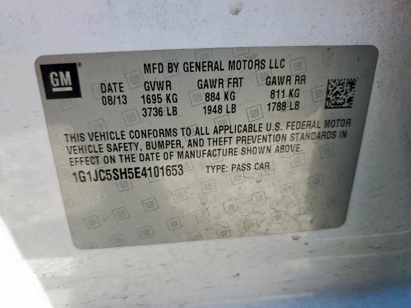 1G1JC5SH5E4101653 - 2014 CHEVROLET SONIC LT თეთრი ფოტო 12