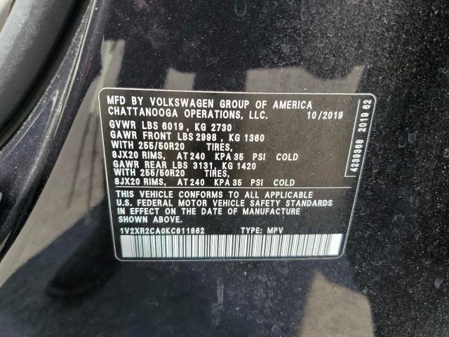 1V2XR2CA0KC611862 - 2019 VOLKSWAGEN ATLAS SE Սև լուսանկար 14