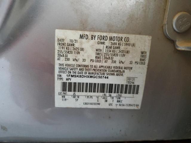 1FMSK8DHXMGC50744 - 2021 FORD EXPLORER XLT SILVER photo 13