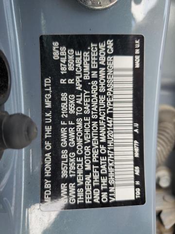 SHHFK7H71HU201447 - 2017 HONDA CIVIC EXL GRAY photo 12