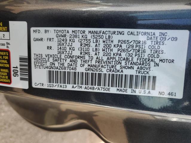 5TETU4GN3AZ687048 - 2010 TOYOTA TACOMA PRERUNNER ACCESS CAB GRAY photo 12