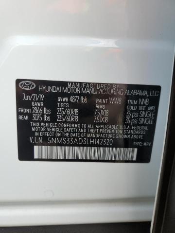 5NMS33AD3LH142320 - 2020 HYUNDAI SANTA FE SEL WHITE photo 12