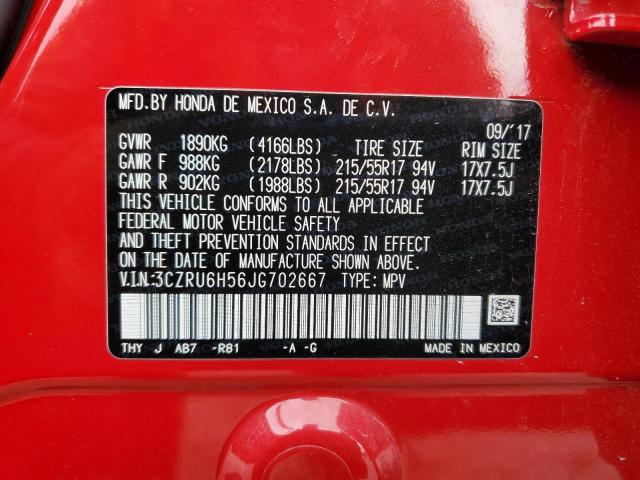 3CZRU6H56JG702667 - 2018 HONDA HR-V EX RED photo 13