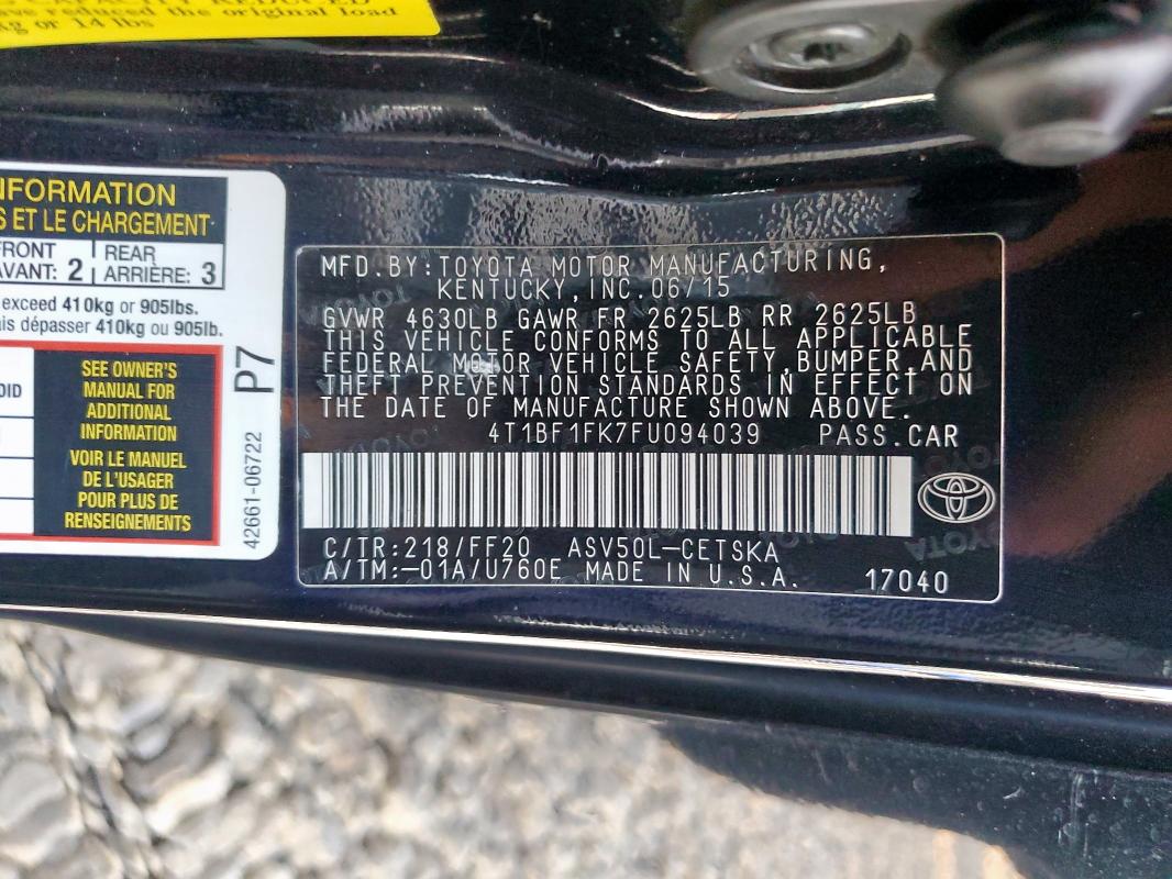 4T1BF1FK7FU094039 - 2015 TOYOTA CAMRY LE BLACK photo 12