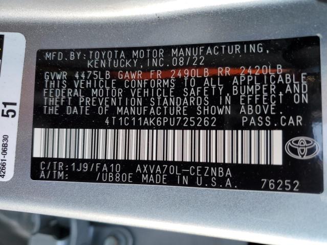 4T1C11AK6PU725262 - 2023 TOYOTA CAMRY LE SILVER photo 13