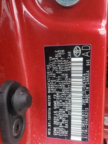 2T1BURHE9KC227164 - 2019 TOYOTA COROLLA L RED photo 13