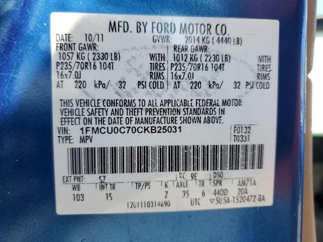 1FMCU0C70CKB25031 - 2012 FORD ESCAPE XLS BLUE photo 14