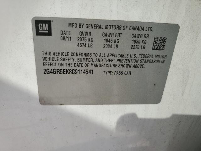 2G4GR5EK8C9114541 - 2012 BUICK REGAL WHITE photo 13