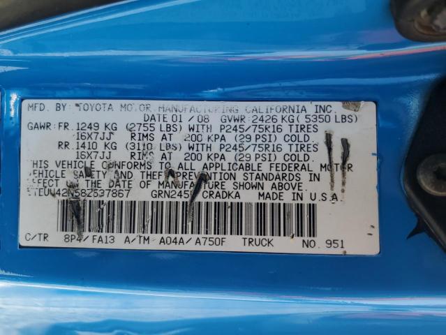 5TEUU42N58Z537867 - 2008 TOYOTA TACOMA ACCESS CAB BLUE photo 12