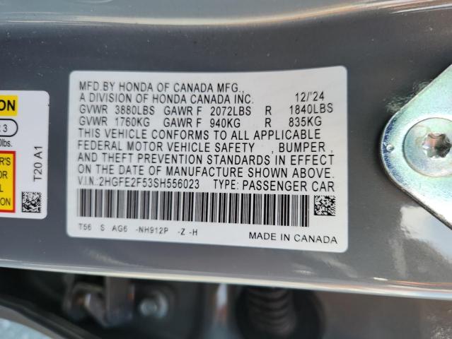 2HGFE2F53SH556023 - 2025 HONDA CIVIC SPORT 灰色 照片 12