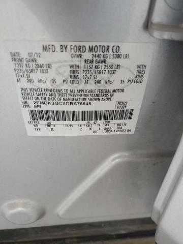 2FMDK3GCXDBA76645 - 2013 FORD EDGE SE ვერცხლისფერი ფოტო 12