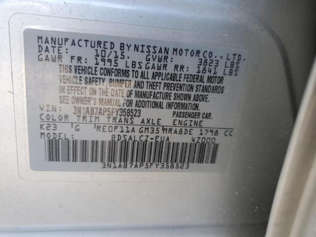 3N1AB7AP5FY358523 - 2015 NISSAN SENTRA S SILVER photo 13