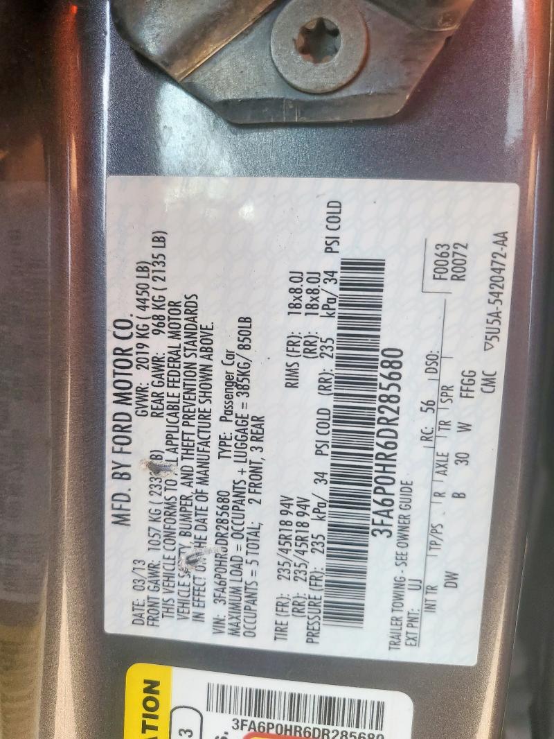 3FA6P0HR6DR285680 - 2013 FORD FUSION SE GRAY photo 12