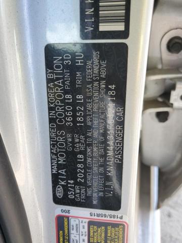 KNADM4A31F6421184 - 2015 KIA RIO LX SILVER photo 13