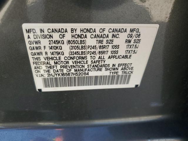 2HJYK16567H520114 - 2007 HONDA RIDGELINE RTL GRAY photo 12