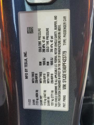 5YJ3E1EA8PF423779 - 2023 TESLA MODEL 3 GRAY photo 12