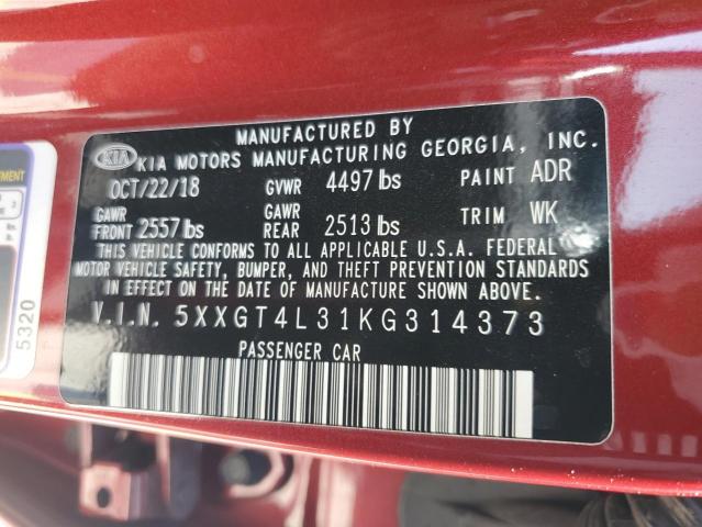 5XXGT4L31KG314373 - 2019 KIA OPTIMA LX Czerwony zdjęcie 12