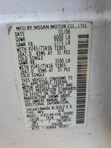 5N1AR18W66C630715 - 2006 NISSAN PATHFINDER LE 白色 照片 13