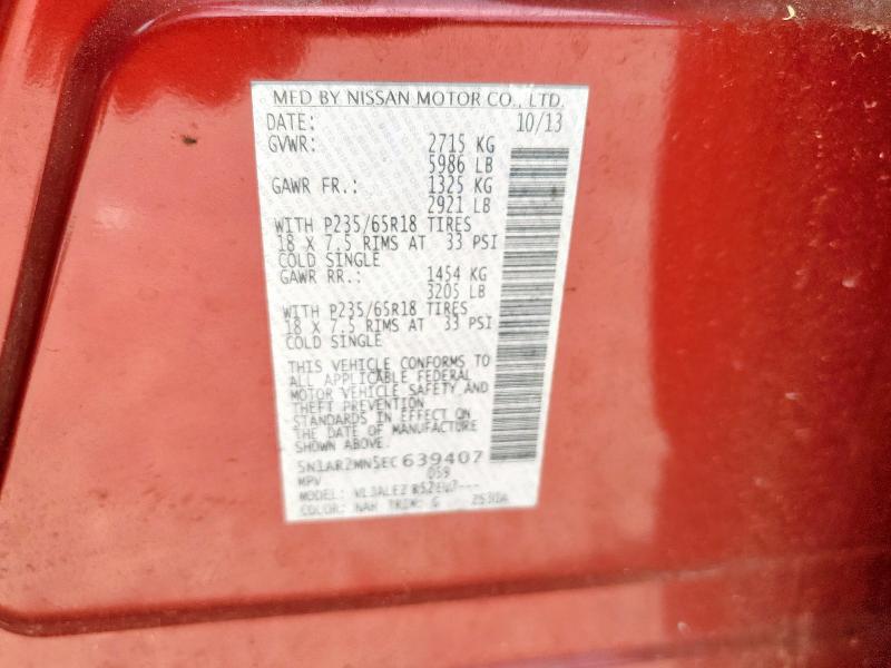 5N1AR2MN5EC639407 - 2014 NISSAN PATHFINDER S წითელი ფოტო 13