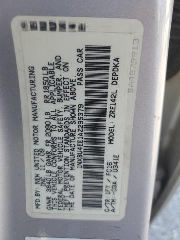 1NXBU4EE1AZ295379 - 2010 TOYOTA COROLLA BASE SILVER photo 12