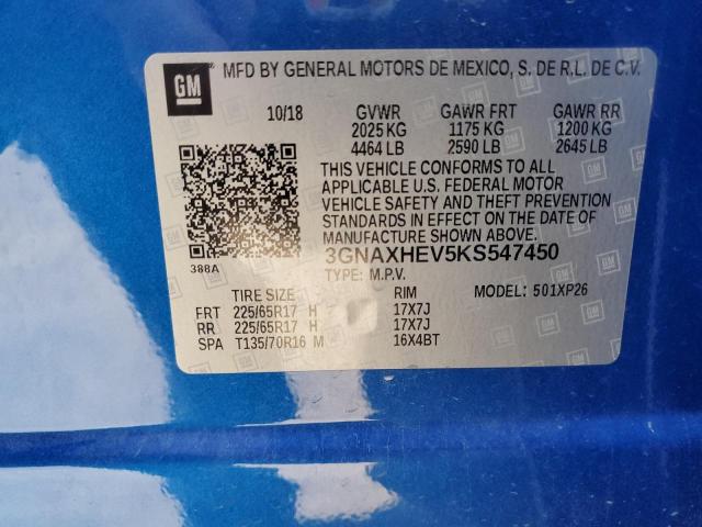 3GNAXHEV5KS547450 - 2019 CHEVROLET EQUINOX LS BLUE photo 13