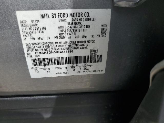 1FMSK7DH5RGA13886 - 2024 FORD EXPLORER XLT Արծաթագույն լուսանկար 13